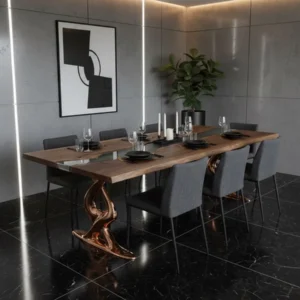 Black Royal — Dark Wood & Sculpture-Leg Dining Table