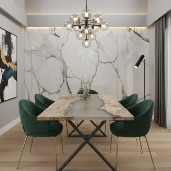 Marble Loft — Natural Wood X-Base Dining Table