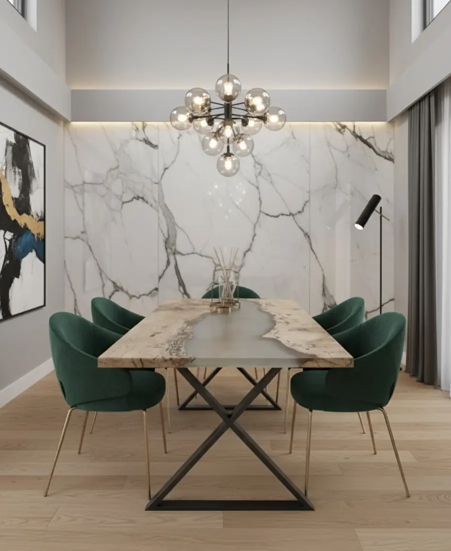 Marble Loft — Natural Wood X-Base Dining Table