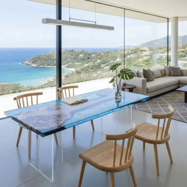 Sea Glass — Clear Blue Epoxy Dining Table