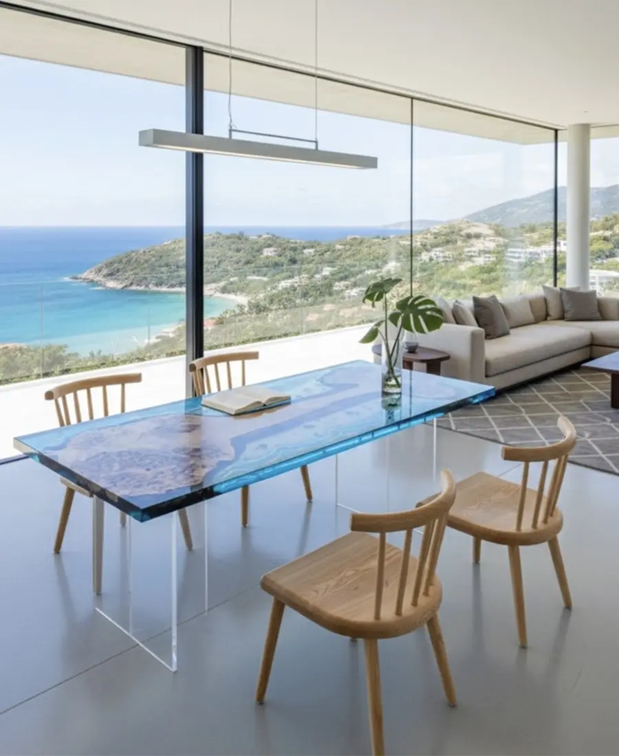 Sea Glass — Clear Blue Epoxy Dining Table