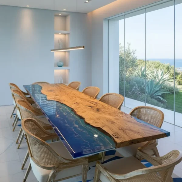 Ocean Dream — Deep Blue Epoxy Dining Table