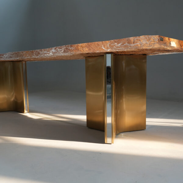 Close-up view of the Glacial Edge dining table showing the unique Ice Texture finish and live edge.
