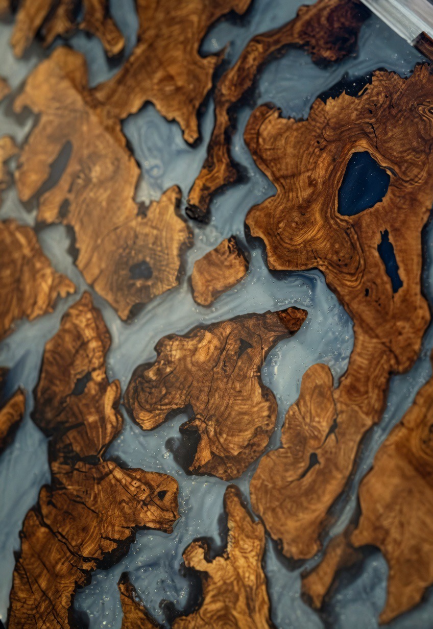 Detailed texture of the Olive Roots wall art panel showcasing the resin work and wood grain.